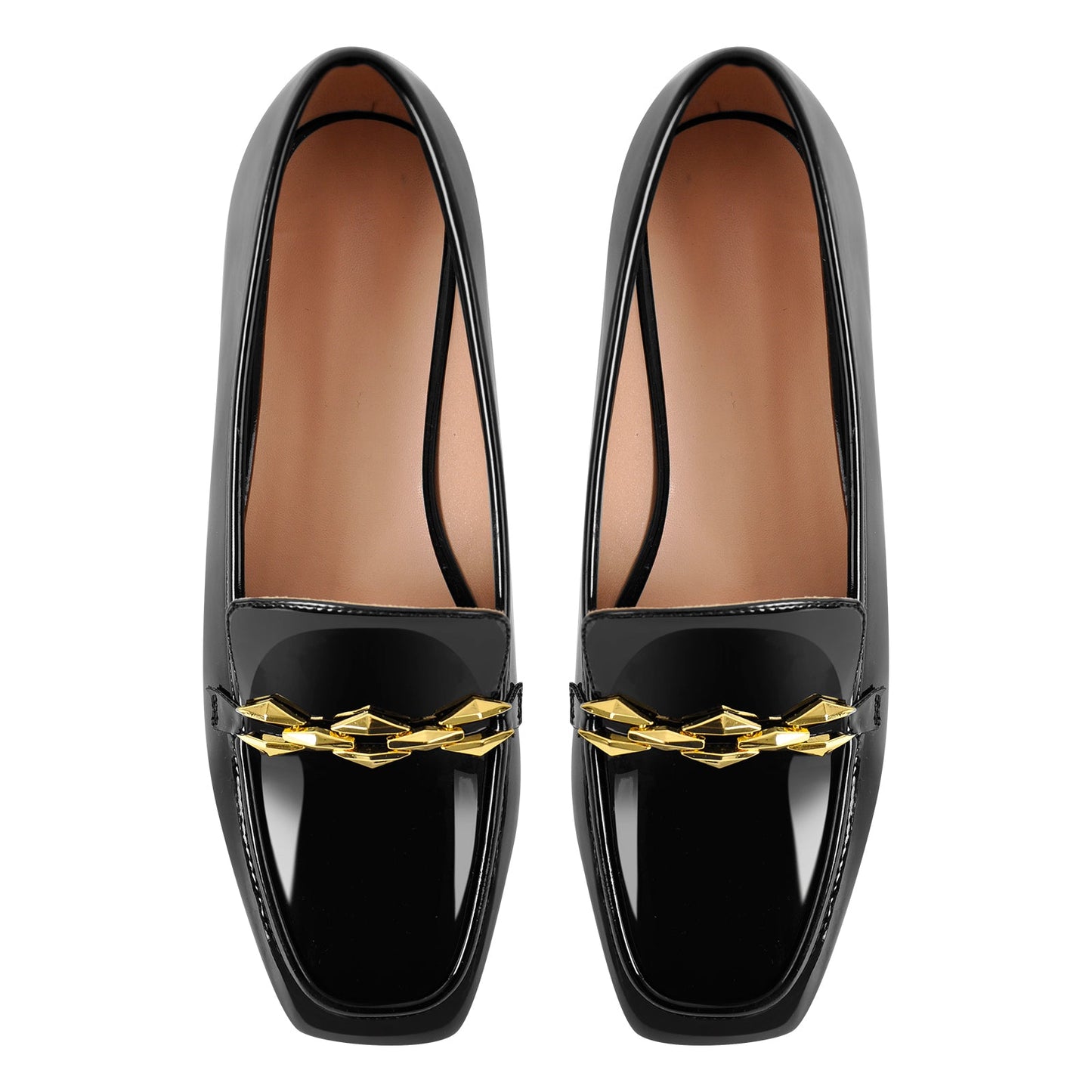 Square Toe Metal Chain Patent Leather Loafer Flats