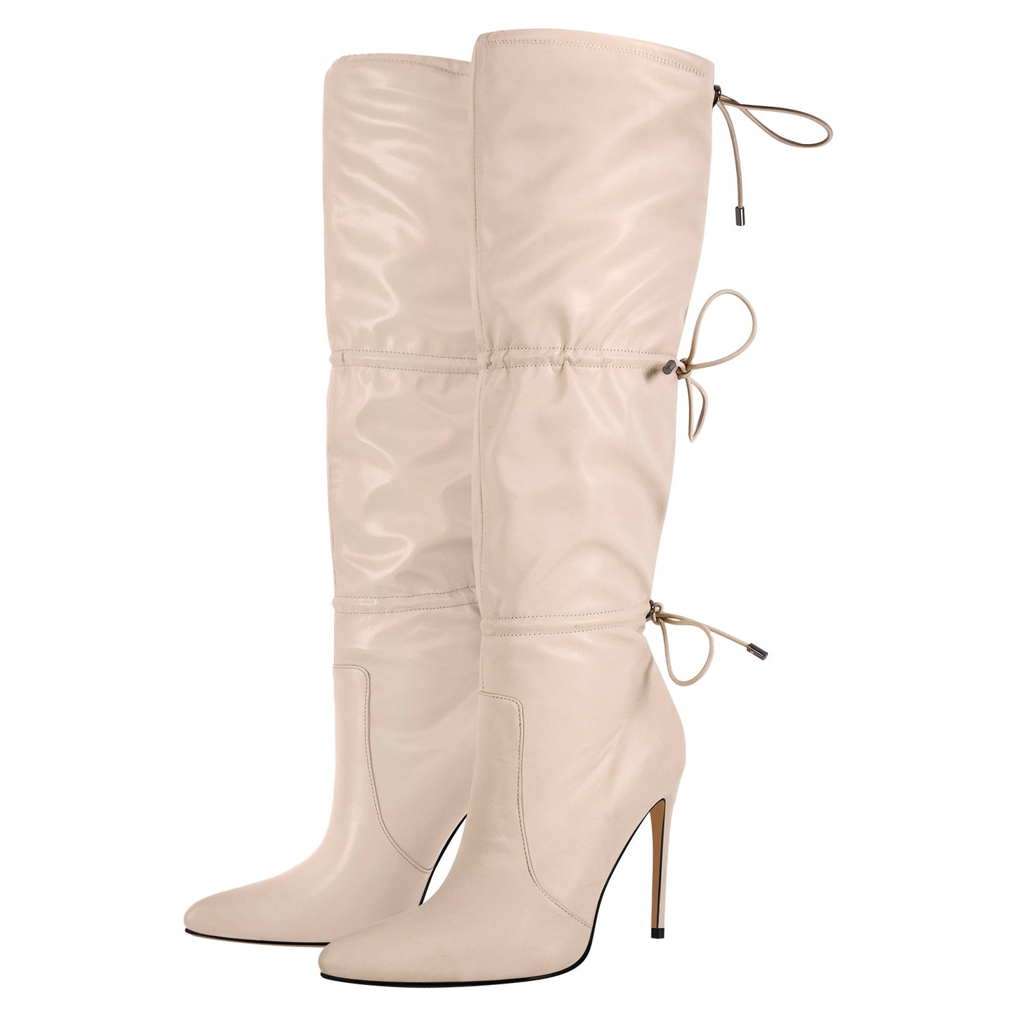 Pointed Toe Lace-up Stiletto Knee High Boots