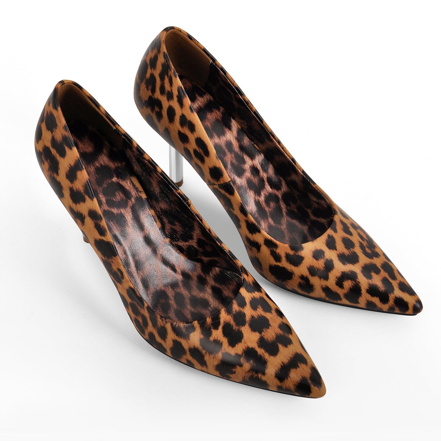 Leopard Pointed Toe Slip On High Heels