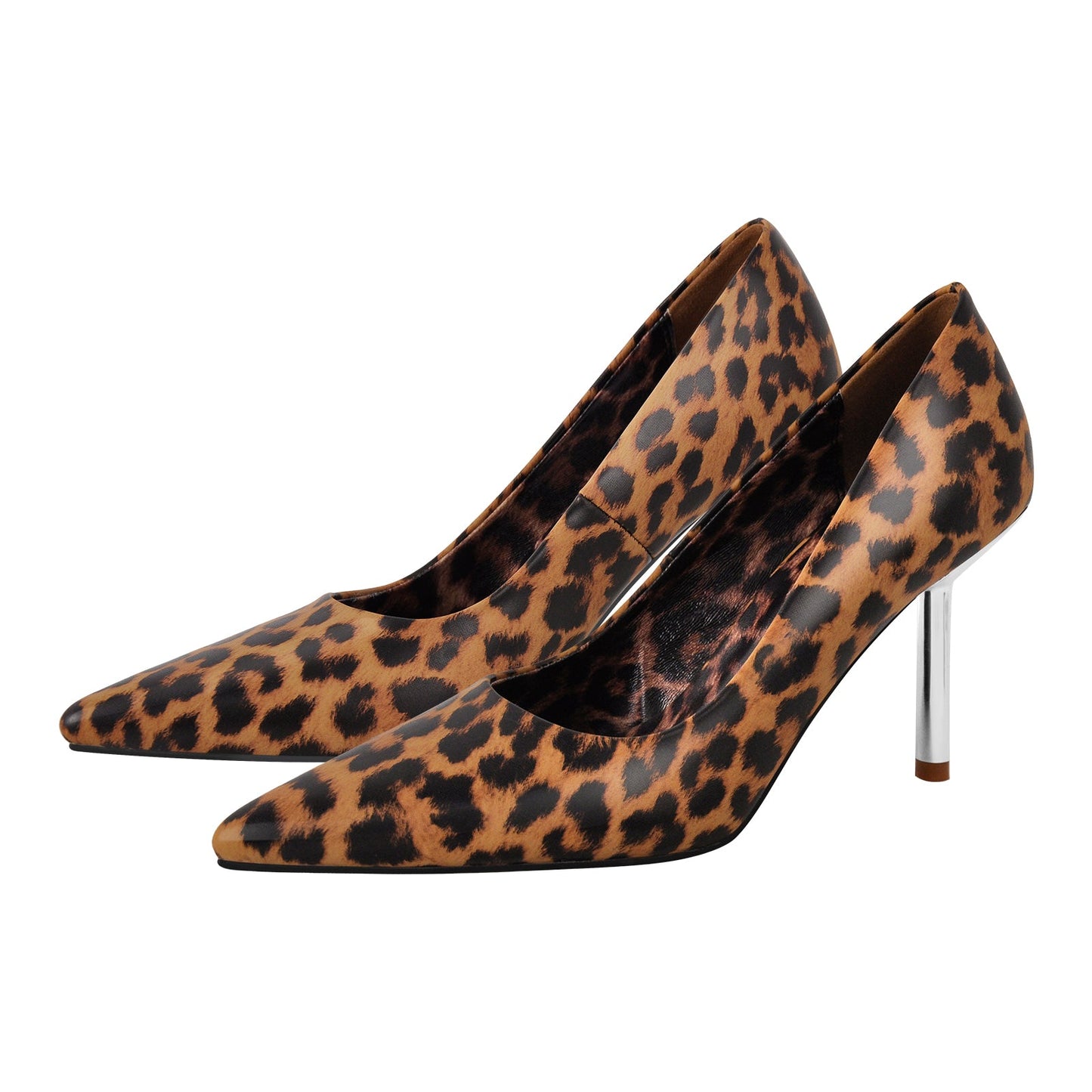 Leopard Pointed Toe Slip On High Heels