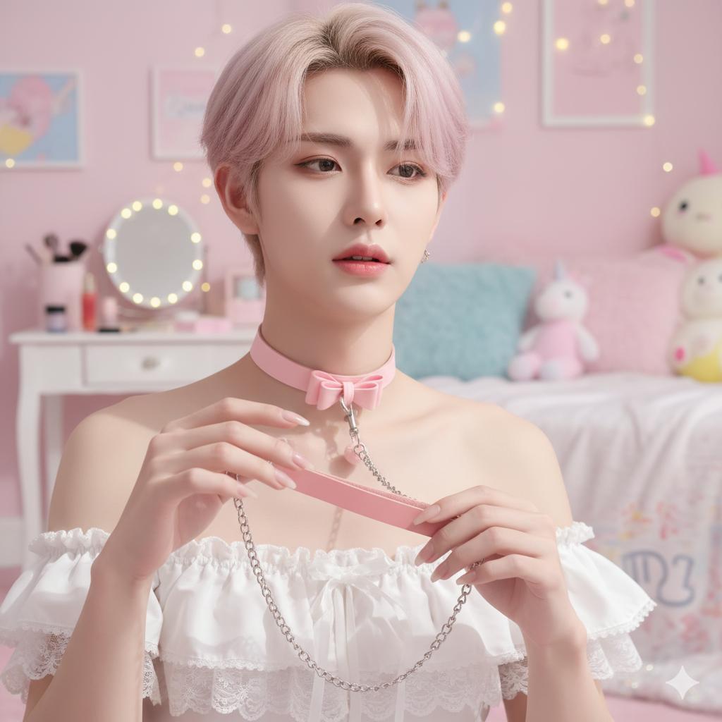 Adorable Pink Bow Sissy Pet Play Choker with Matching Leash ♡