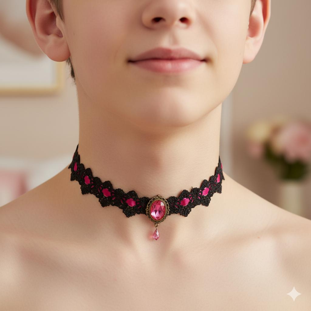 Elegant Sissy Lace Choker – Feminization Jewel Collar