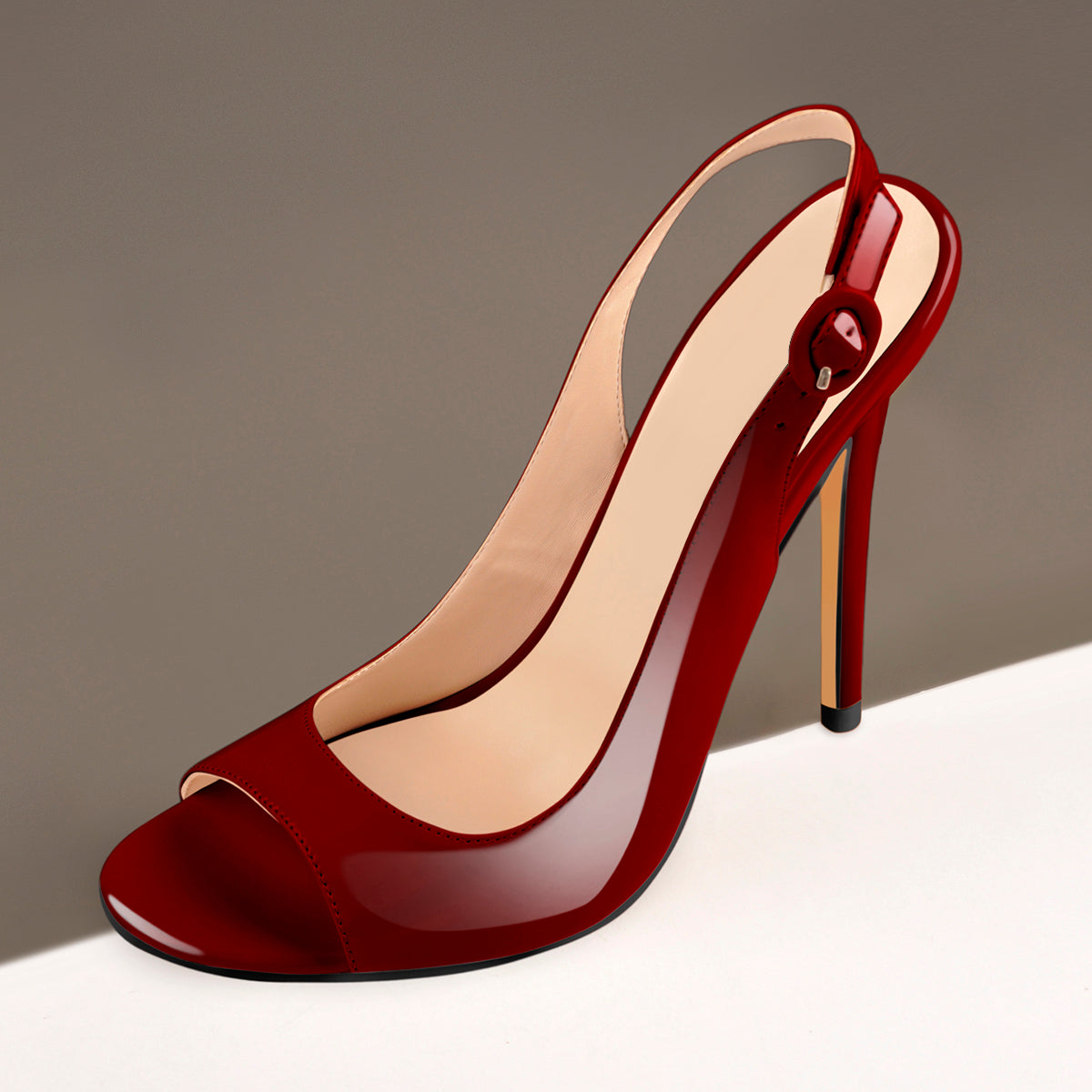 Burgundy Gradient Open Toe High Heels Slingback Sandals