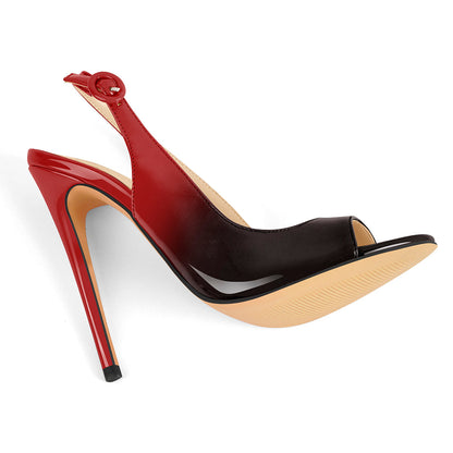 Black Red Gradient Open Toe High Heels Slingback Sandals