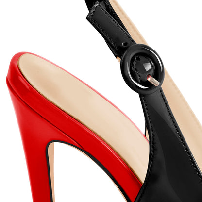 Black Red Open Toe High Heels Slingback Sandals