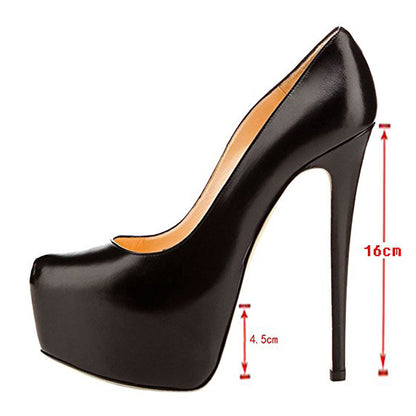 Black Matte Round Toe Super High Heel Platform Stiletto Slip On Pumps