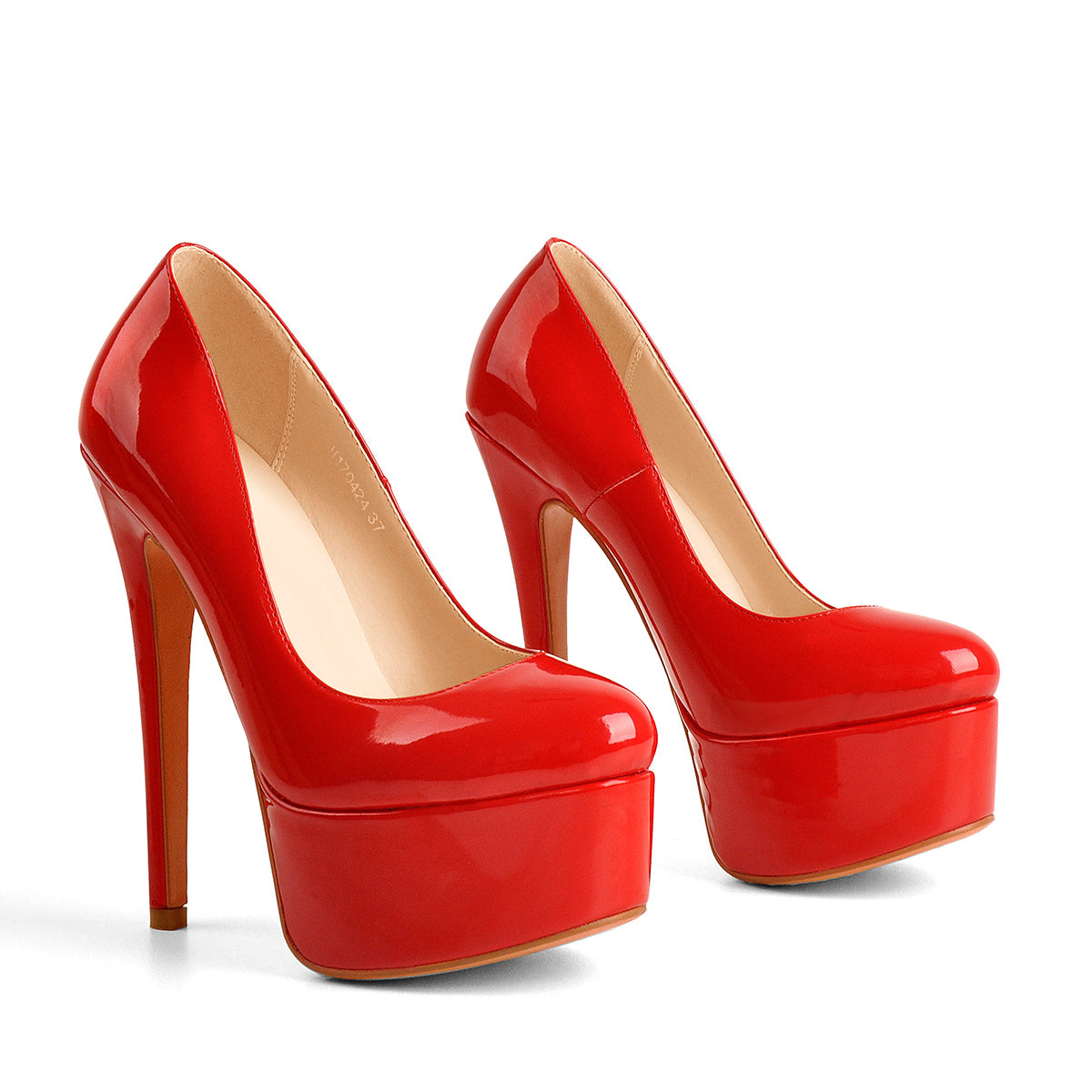 Patent Leather Rounde Toe Platform Red Stiletto High Heels Pumps