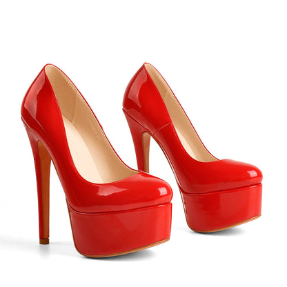 Patent Leather Rounde Toe Platform Red Stiletto High Heels Pumps