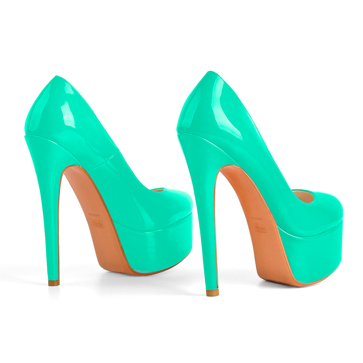 Patent Leather Rounde Toe Platform Green Stiletto High Heels Pumps