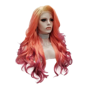 Sassy Flame: Ombre Orange Red Long Lace Front Wig for Feminine Flair - Sissy Panty Shop