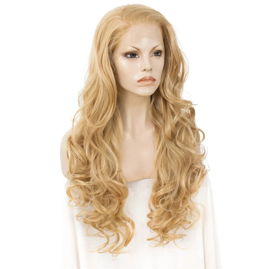 Golden Locks Delight: Curly Blonde Long Lace Front Wig for Sassy Feminine Vibes - Sissy Panty Shop