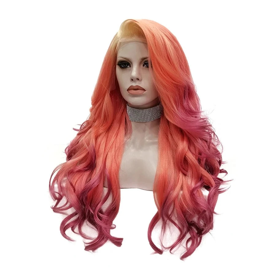 Sassy Flame: Ombre Orange Red Long Lace Front Wig for Feminine Flair - Sissy Panty Shop