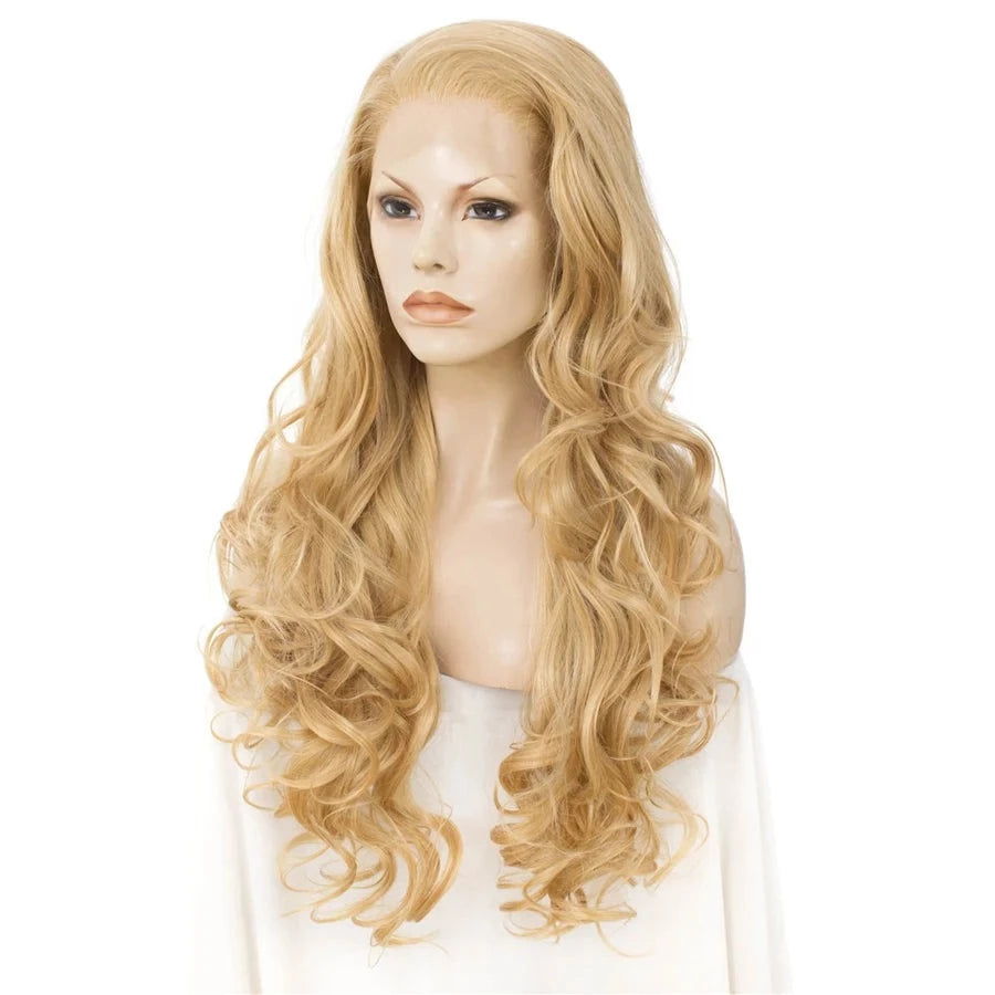 Golden Locks Delight: Curly Blonde Long Lace Front Wig for Sassy Feminine Vibes - Sissy Panty Shop