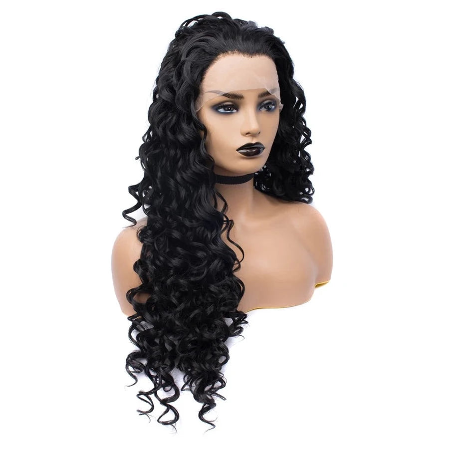 Sassy Diva Transformation: Curly Long Lace Front Wig for Feminine Flair (Black or Blonde) - Sissy Panty Shop