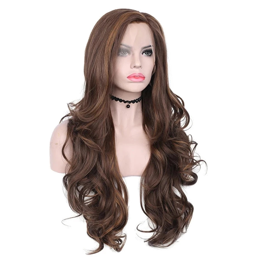 Sultry Siren Vibes: Long Wavy Lace Front Brown Wig for Feminine Elegance - Sissy Panty Shop