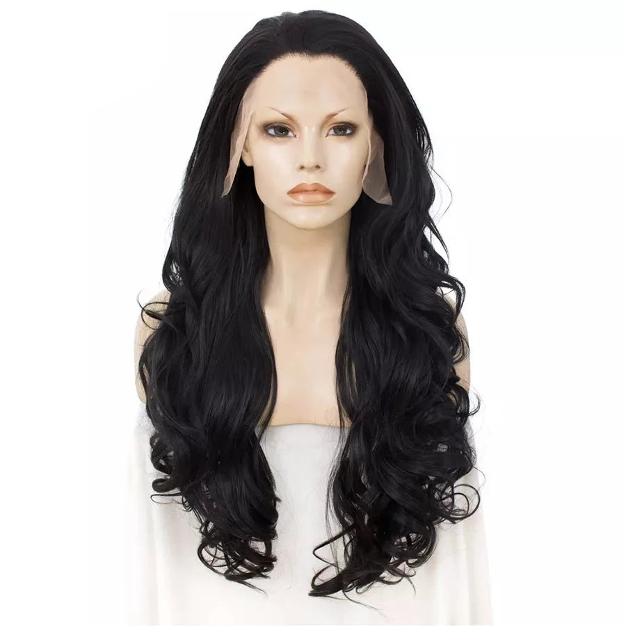 Sultry Siren Transformation: Long Black Lace Front Wavy Wig for Feminine Elegance - Sissy Panty Shop