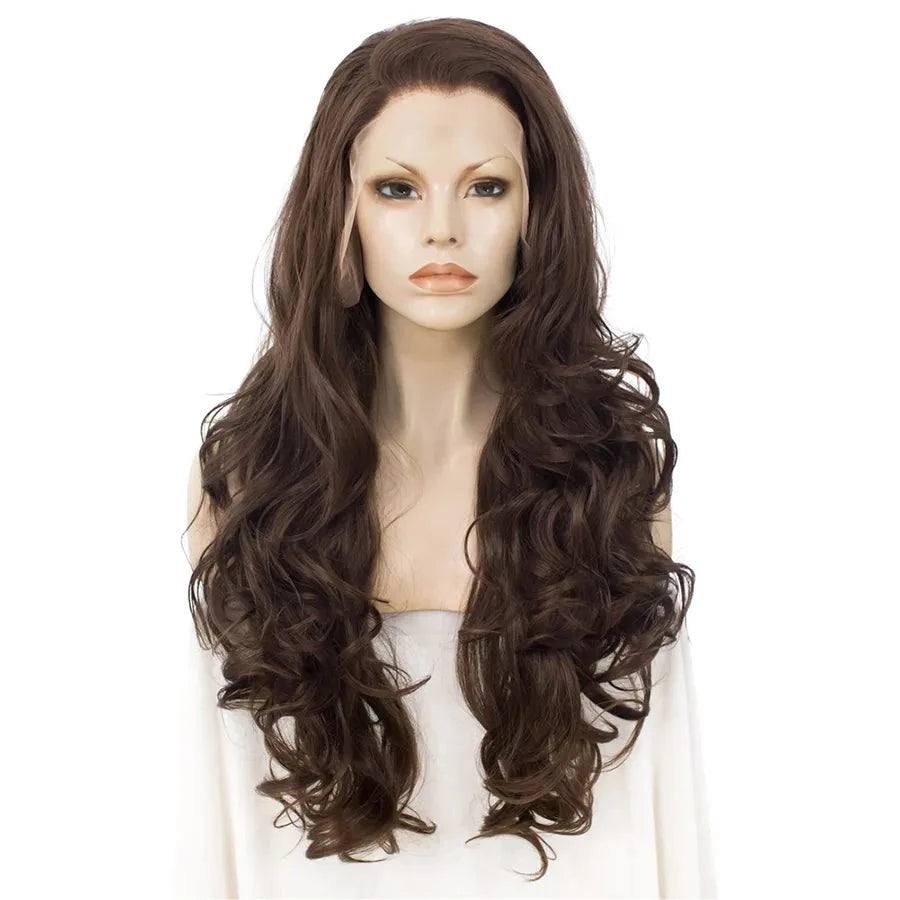 Sultry Siren Transformation: Long Wavy Brown Lace Front Wig for Ultimate Feminine Allure - Sissy Panty Shop