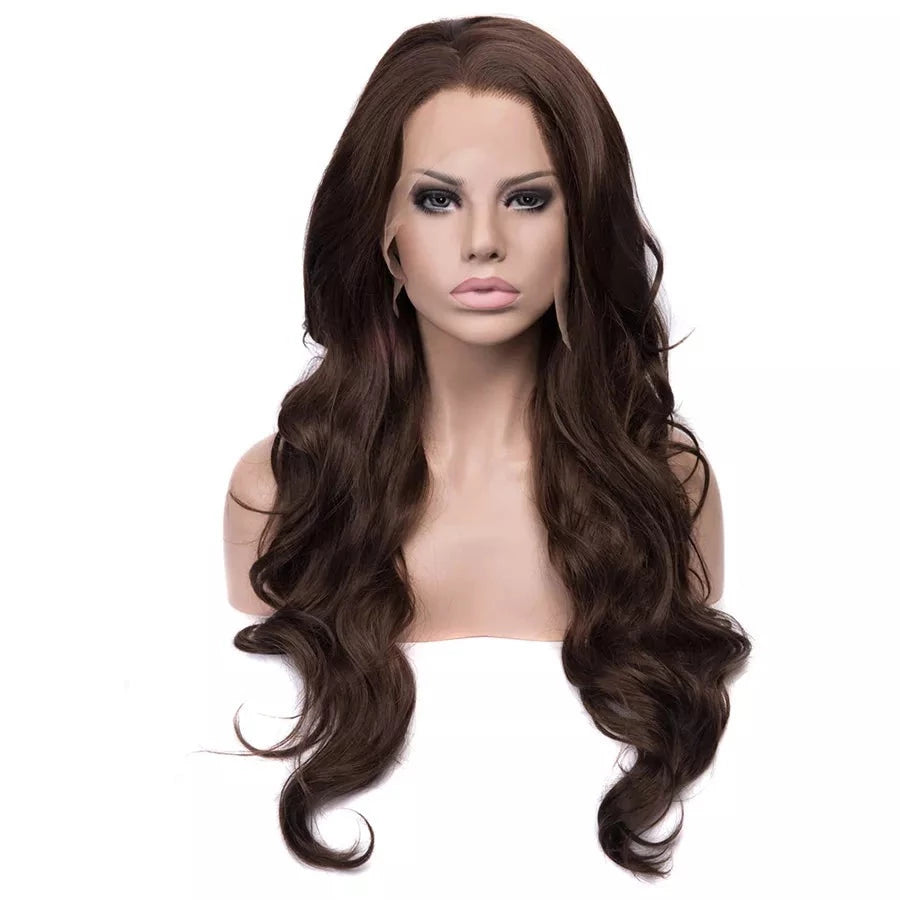 Sultry Siren Transformation: Long Wavy Brown Lace Front Wig for Feminine Elegance - Sissy Panty Shop