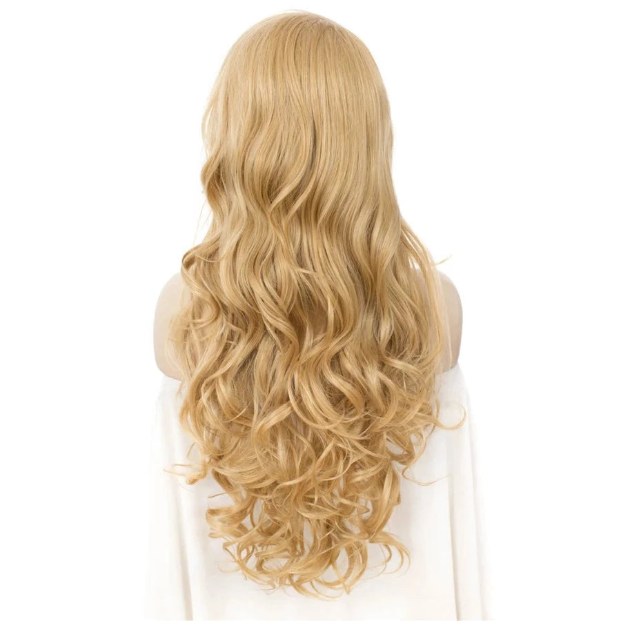 Golden Locks Delight: Curly Blonde Long Lace Front Wig for Sassy Feminine Vibes - Sissy Panty Shop