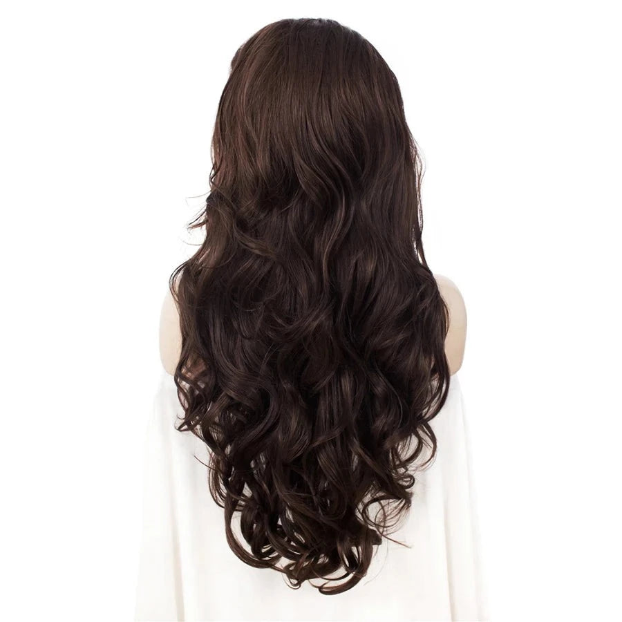 Sultry Siren Transformation: Long Wavy Brown Lace Front Wig for Feminine Elegance - Sissy Panty Shop