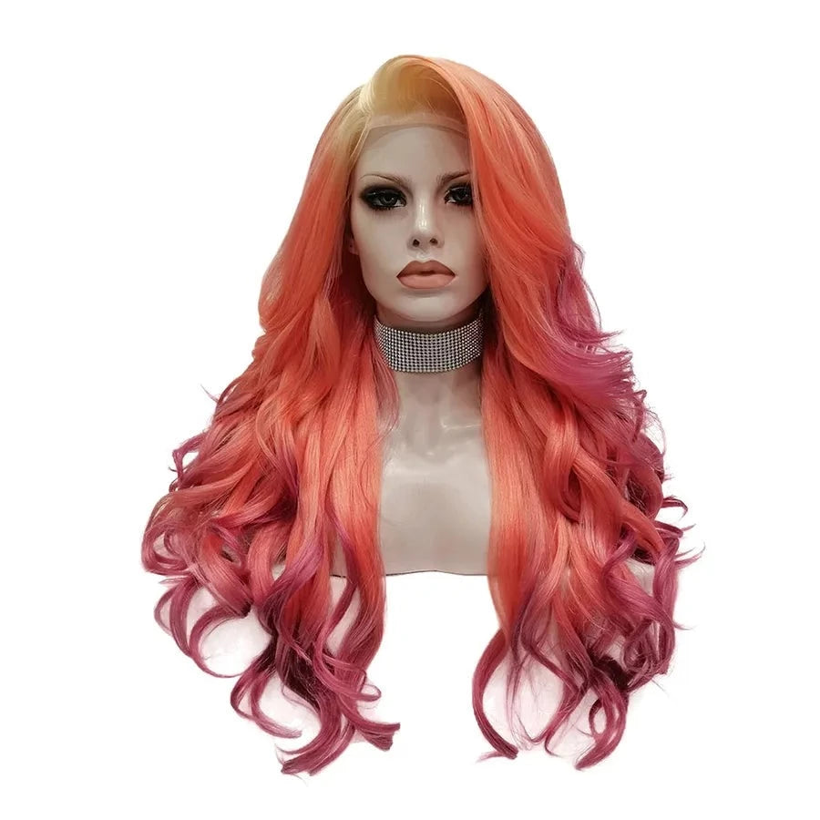 Sassy Flame: Ombre Orange Red Long Lace Front Wig for Feminine Flair - Sissy Panty Shop