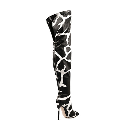 Cow Print Over The Knee Stiletto Boots