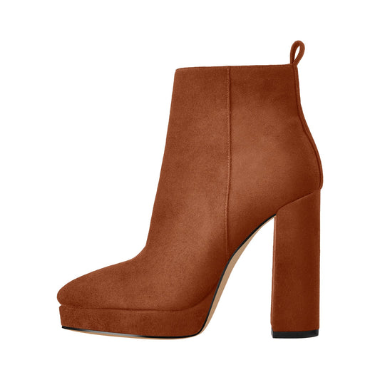 Suede Pointed Toe Chunky Heel Ankle Boots