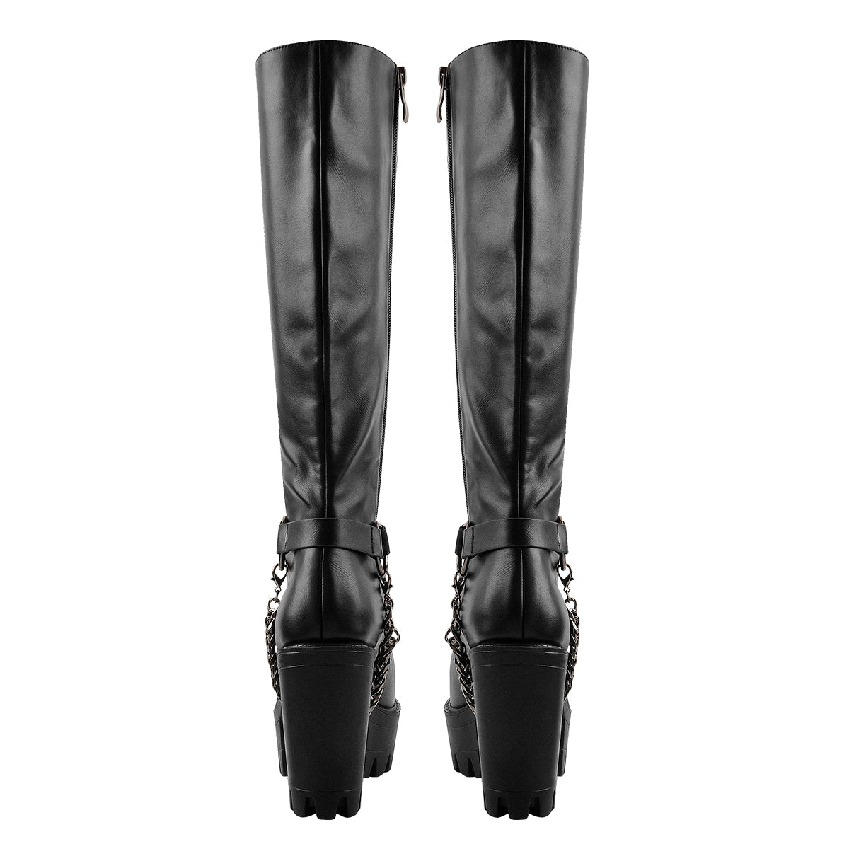 Black Platform Knee High Chunky Heel Boots