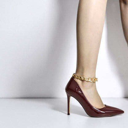 Patent Leather Ankle Chains Pointed Toe Pumps