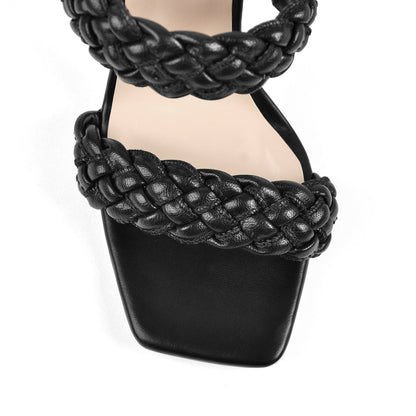 Black Open Toe Chunky High Heel Mules Sandals