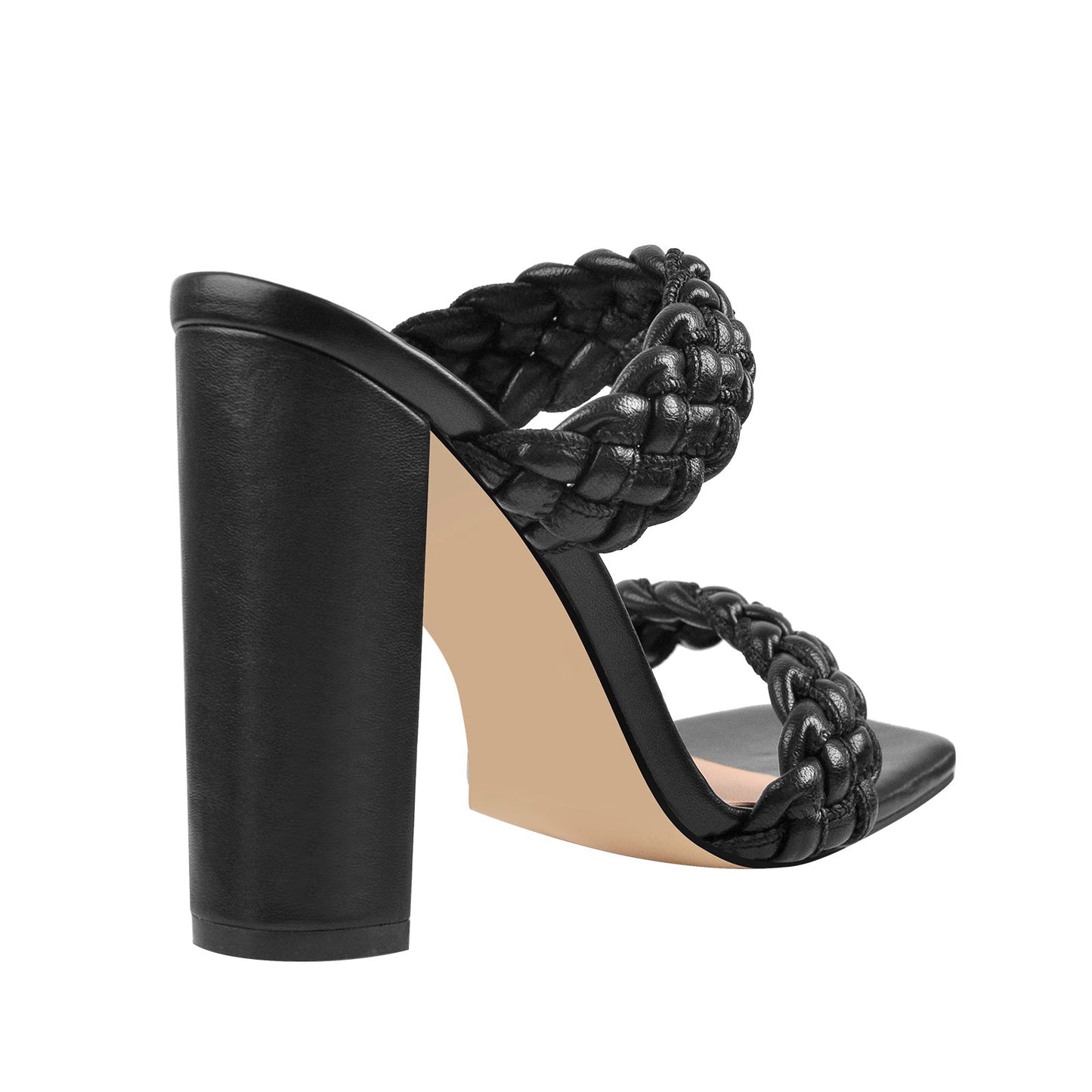 Black Open Toe Chunky High Heel Mules Sandals