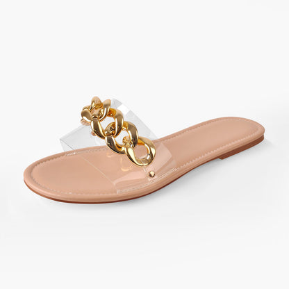 Metal Chain Clear Baby Pink Flat Slipper