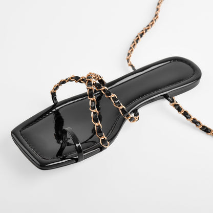 Metal Chain Black  Flat Sandals