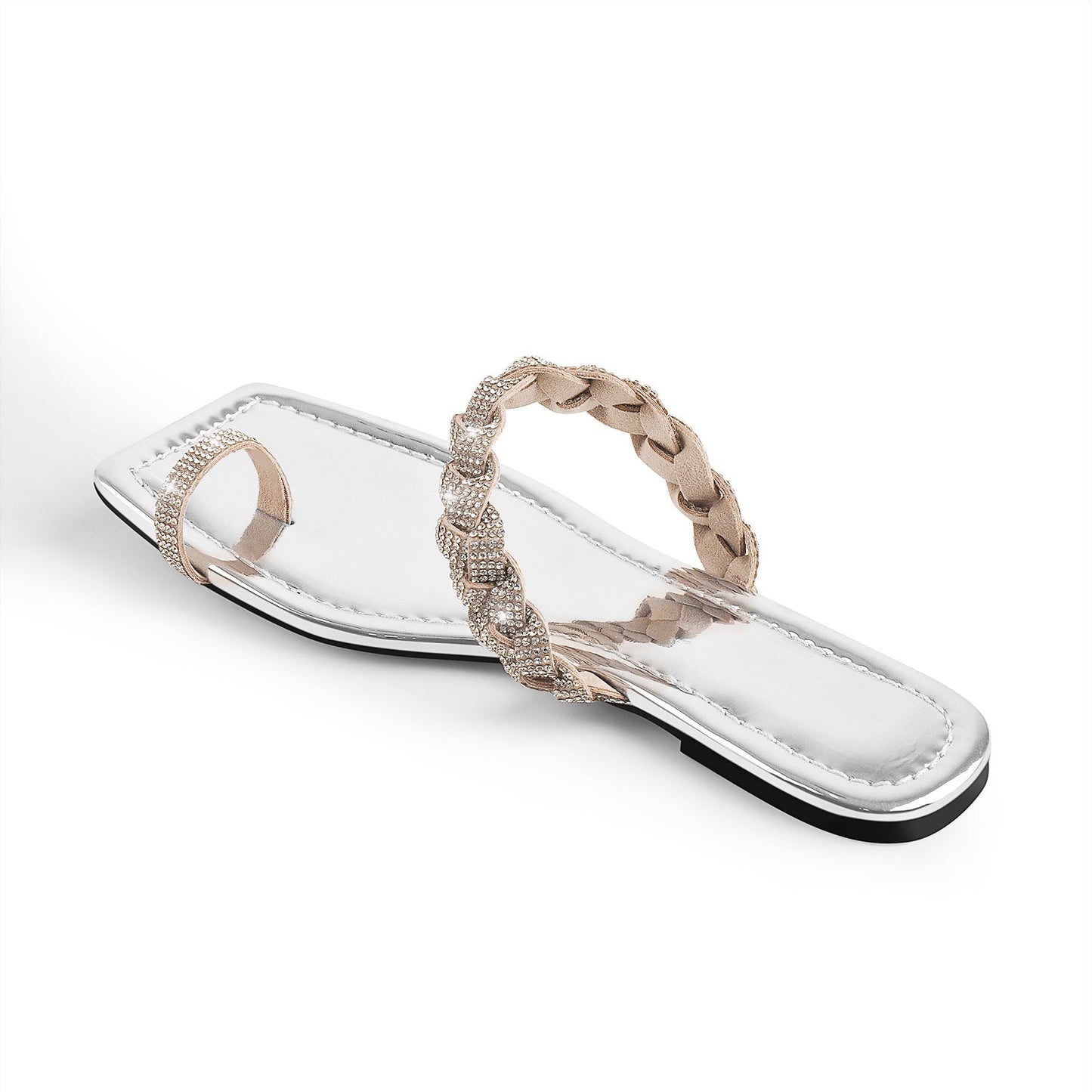 Silver Rhinestone Flat Slipper Sandals