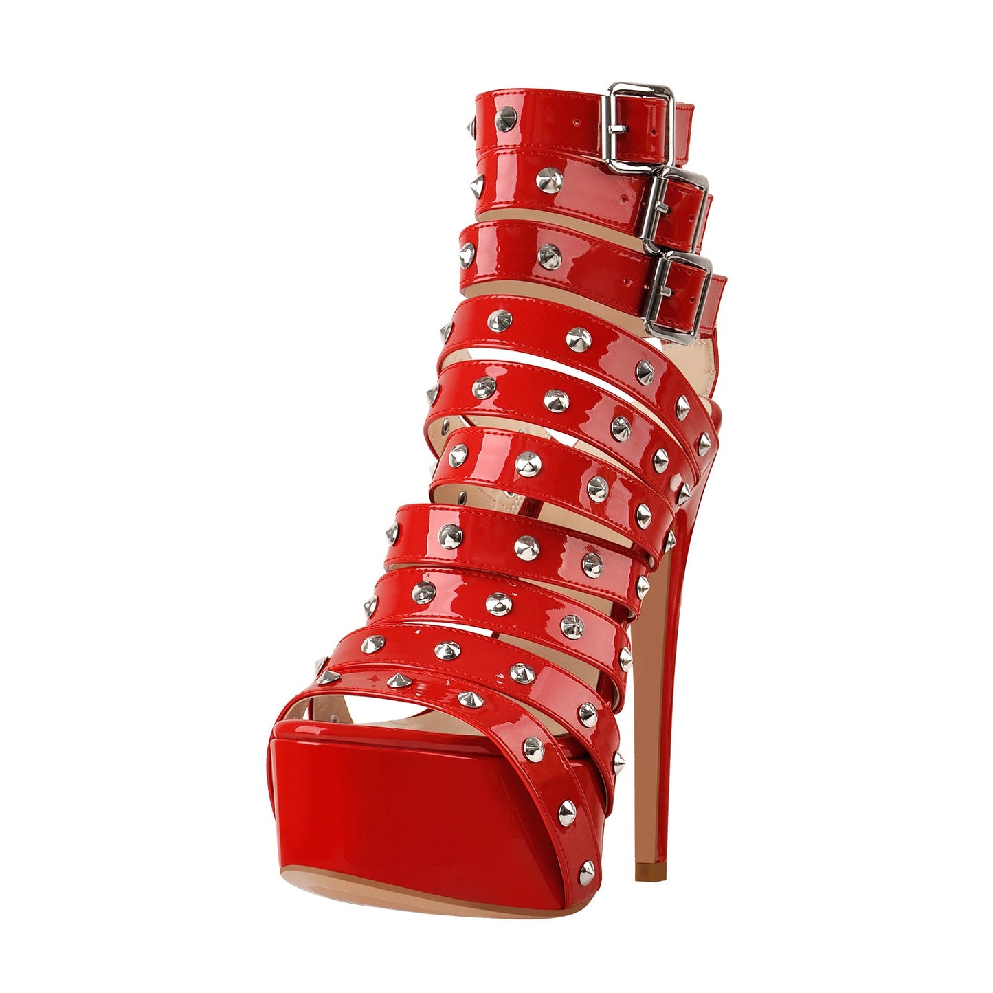 Platform Rivet Straps Stiletto Sandals