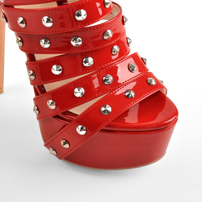 Platform Rivet Straps Stiletto Sandals