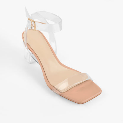 Baby Pink Clear Strap Transparent Chunky Heels Sandals