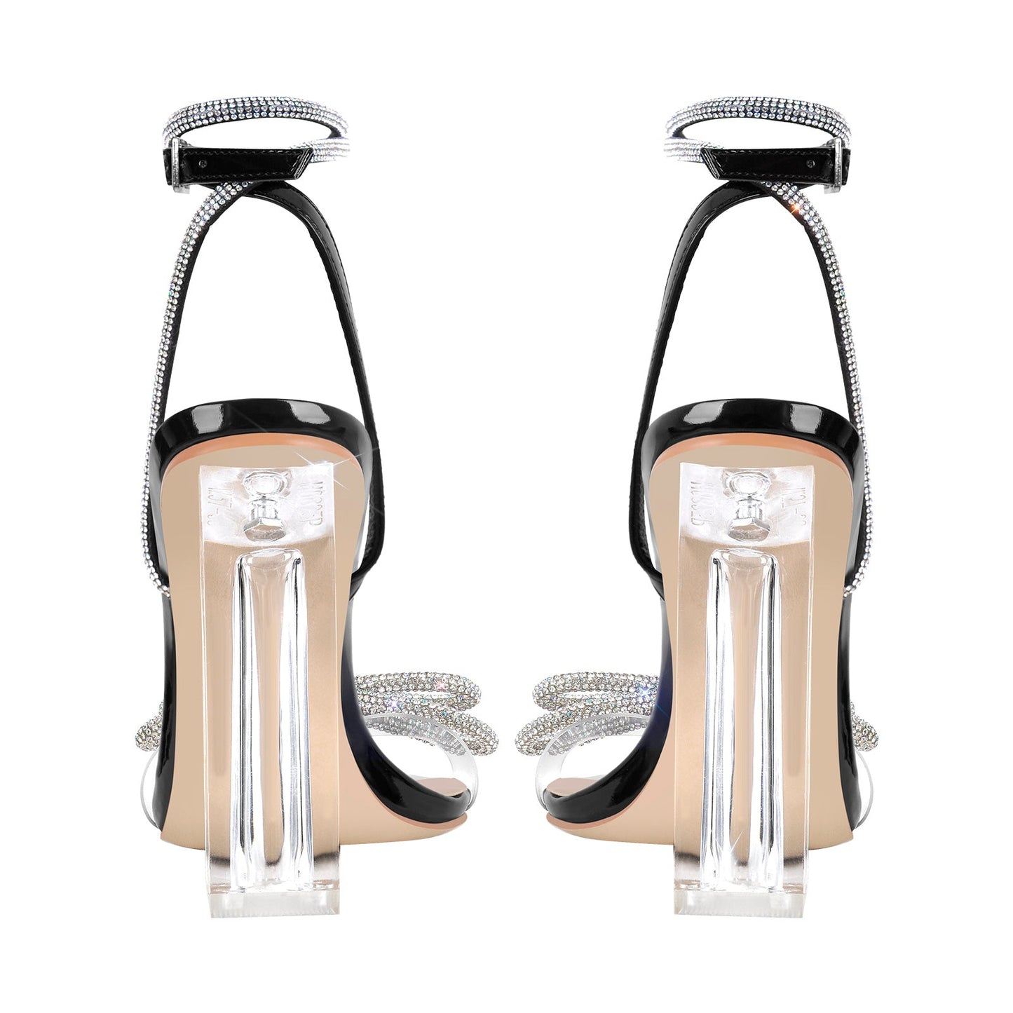 Rhinestone Bow Clear Chunky Heel Sandals