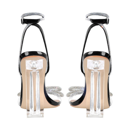 Rhinestone Bow Clear Chunky Heel Sandals