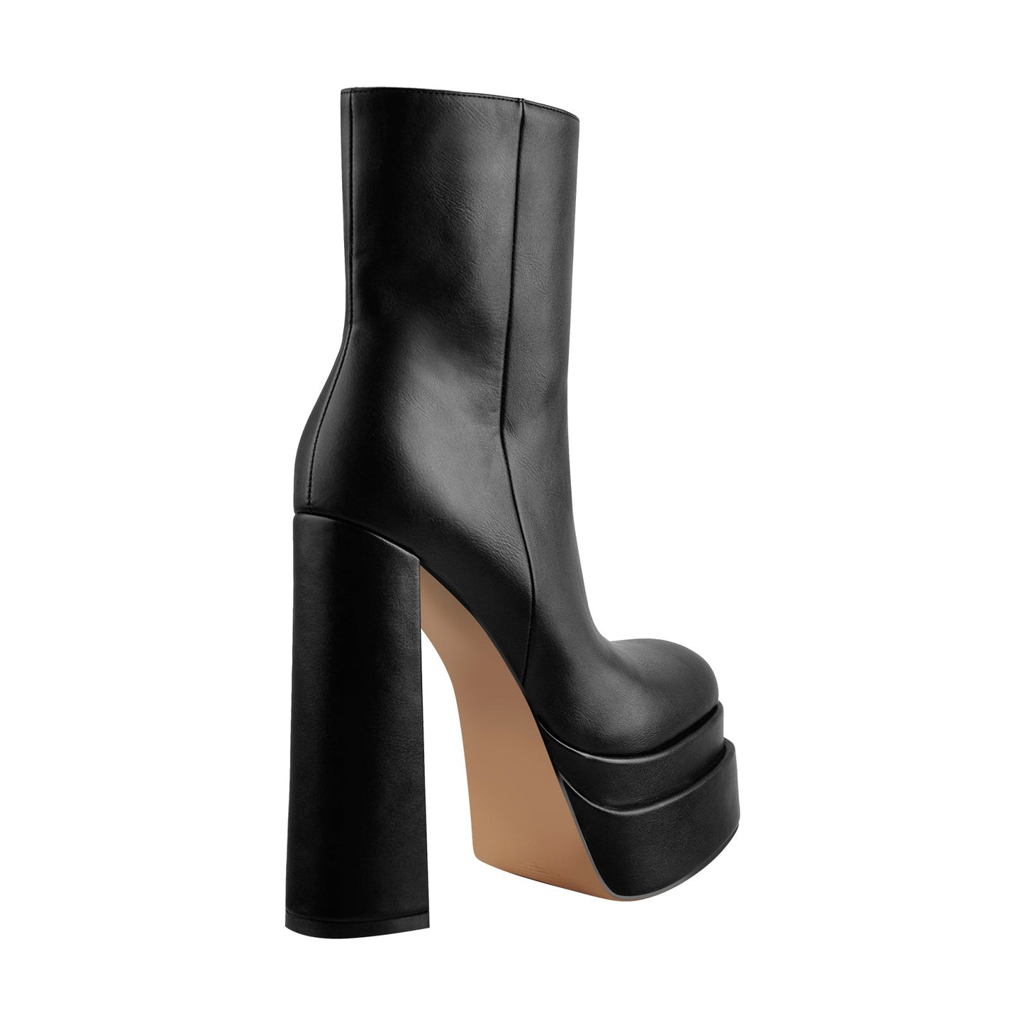 Square Toe Black Double Platform Block Heel Boots