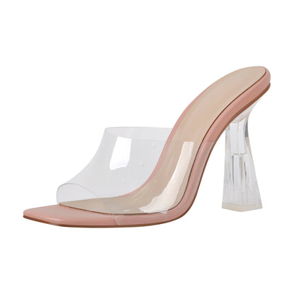 Clear Heel Slip On Sandals Mules