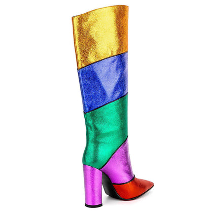 Colorful Patchwork Knee High Boots