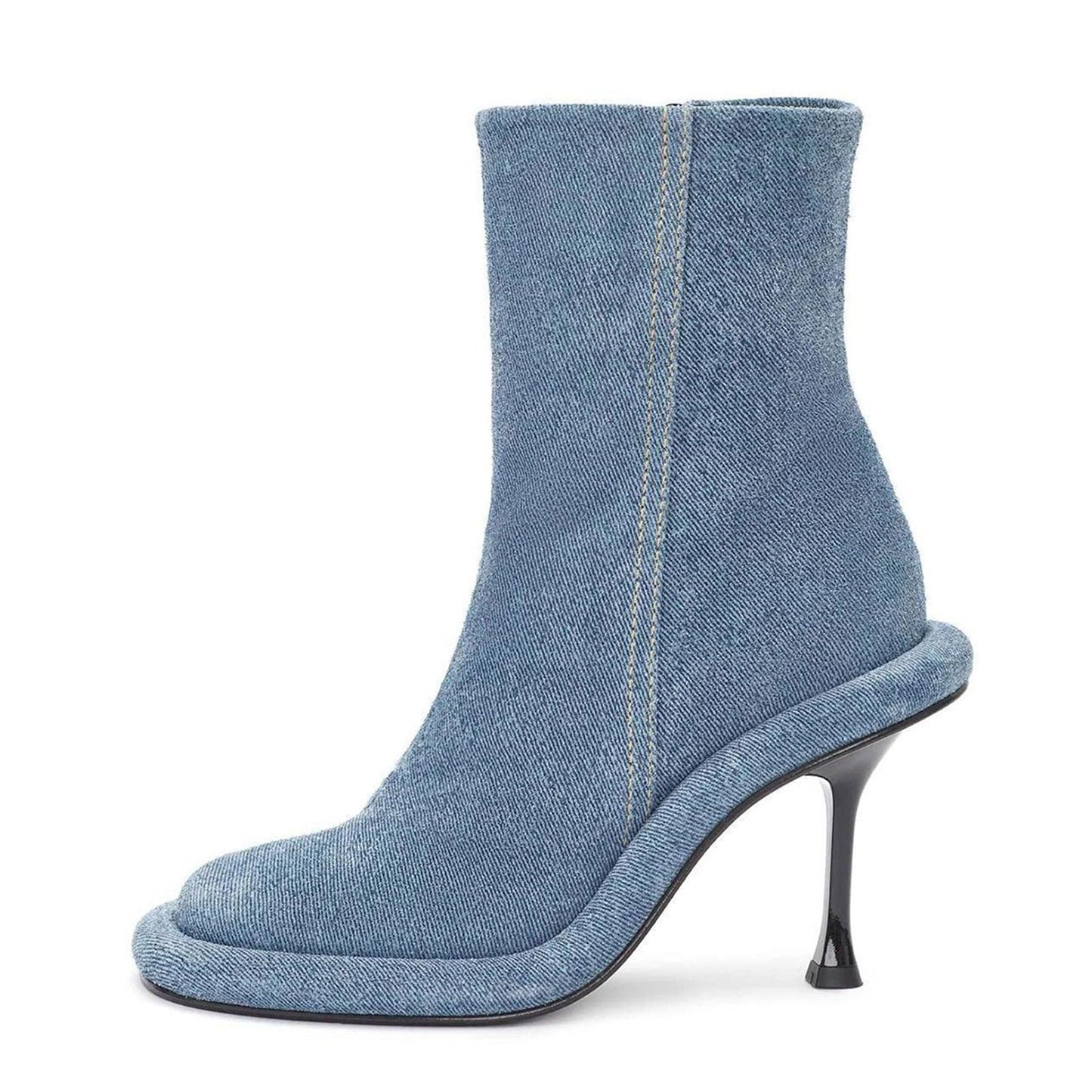 Round Toe Stiletto Denim Platform Ankle Boots