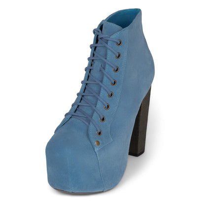 Blue Suede Platform Chunky Heel Ankle Boots