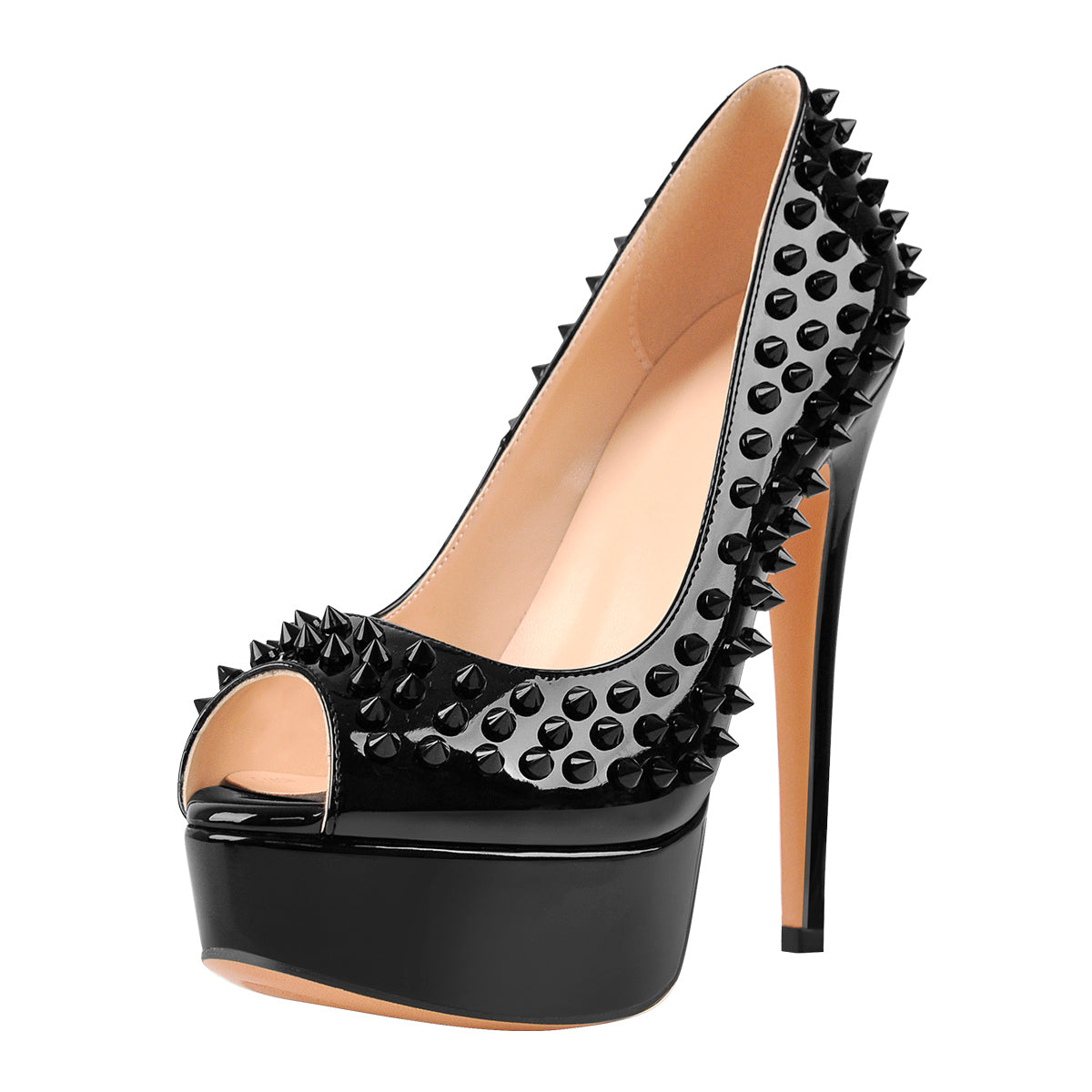 Peep Toe Platform Rivets High Heels Pumps