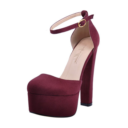 Platform Chunky High Heel Mary Jane Burgundy Pumps