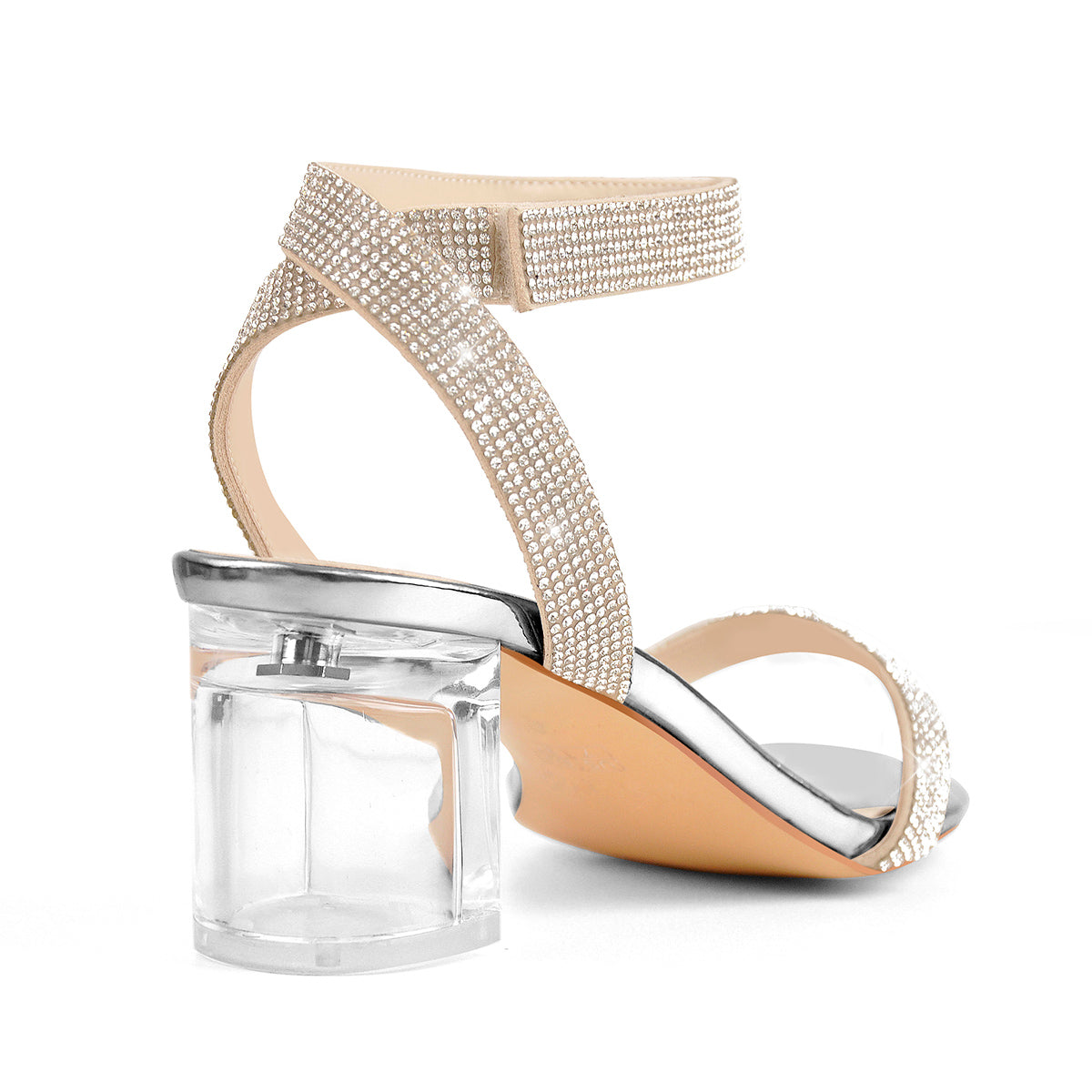 Rhinestone Strap Clear Block Chunky Sandals