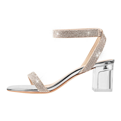 Rhinestone Strap Clear Block Chunky Sandals