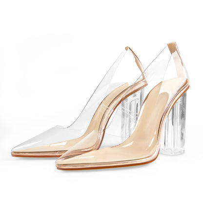 Clear Pointed Toe Block High Heel Pumps