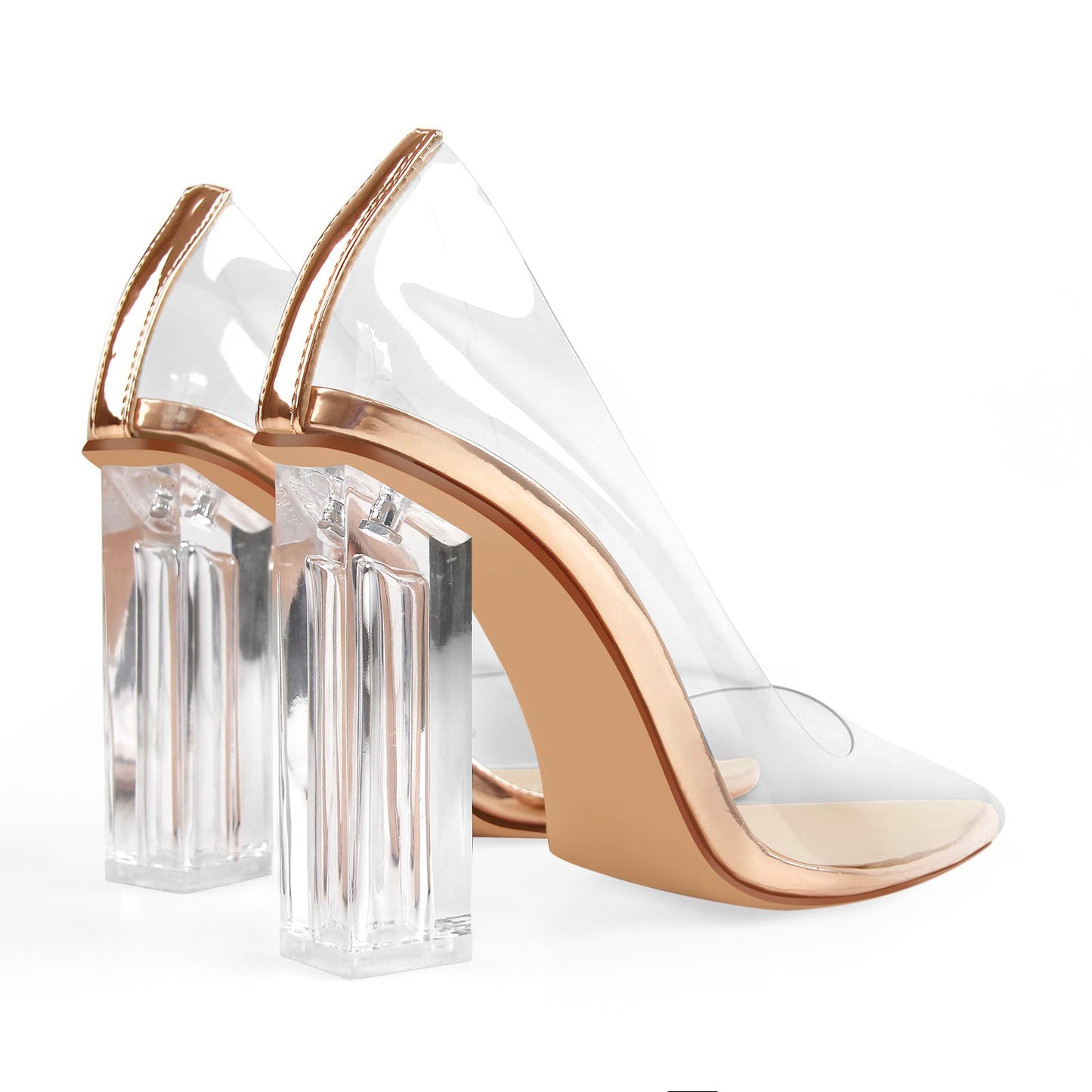 Clear Pointed Toe Block High Heel Pumps